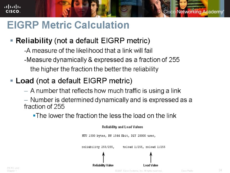 EIGRP Metric Calculation Reliability (not a default EIGRP metric) -A measure of the likelihood